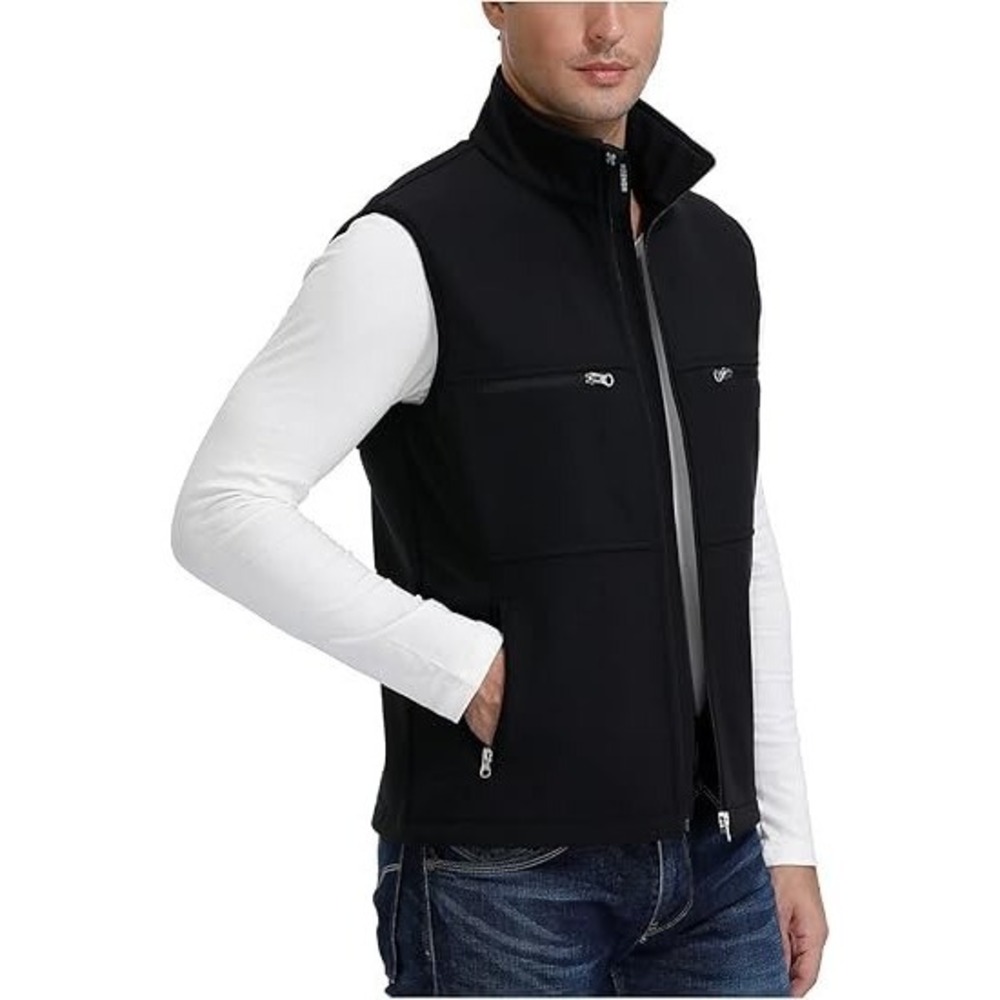 Men's Fleece Vest Outdoor Full Zip Softshell Sleeveless Jacket w Pockets - Large